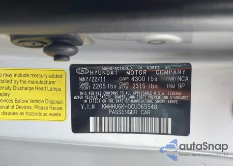 2012 Hyundai Genesis 3.8 Grand Touring z USA, uszkodzony, nr VIN KMHHU6KH0CU065548